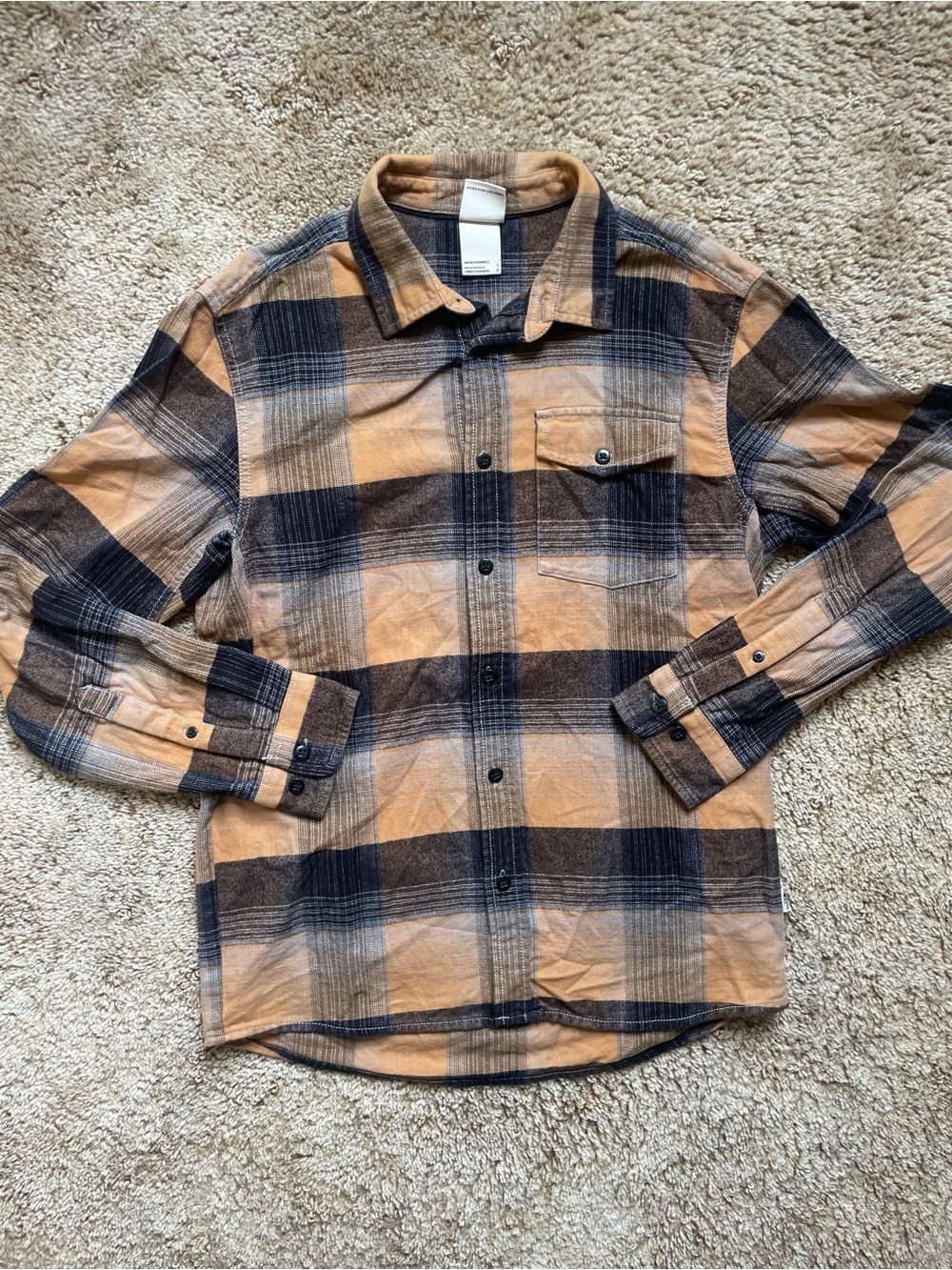The North Face Men’s Size S Tan Black Plaid Button-Down Shirt Cotton Casual Fall